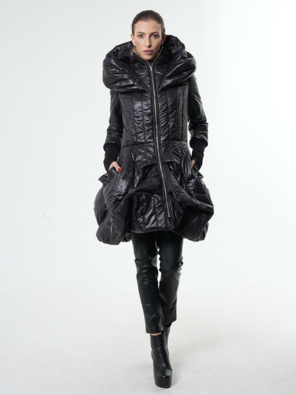 Extravagant Sculpted Puffy Coat In Black by METAMORPHOZA - Picture 7 of 9